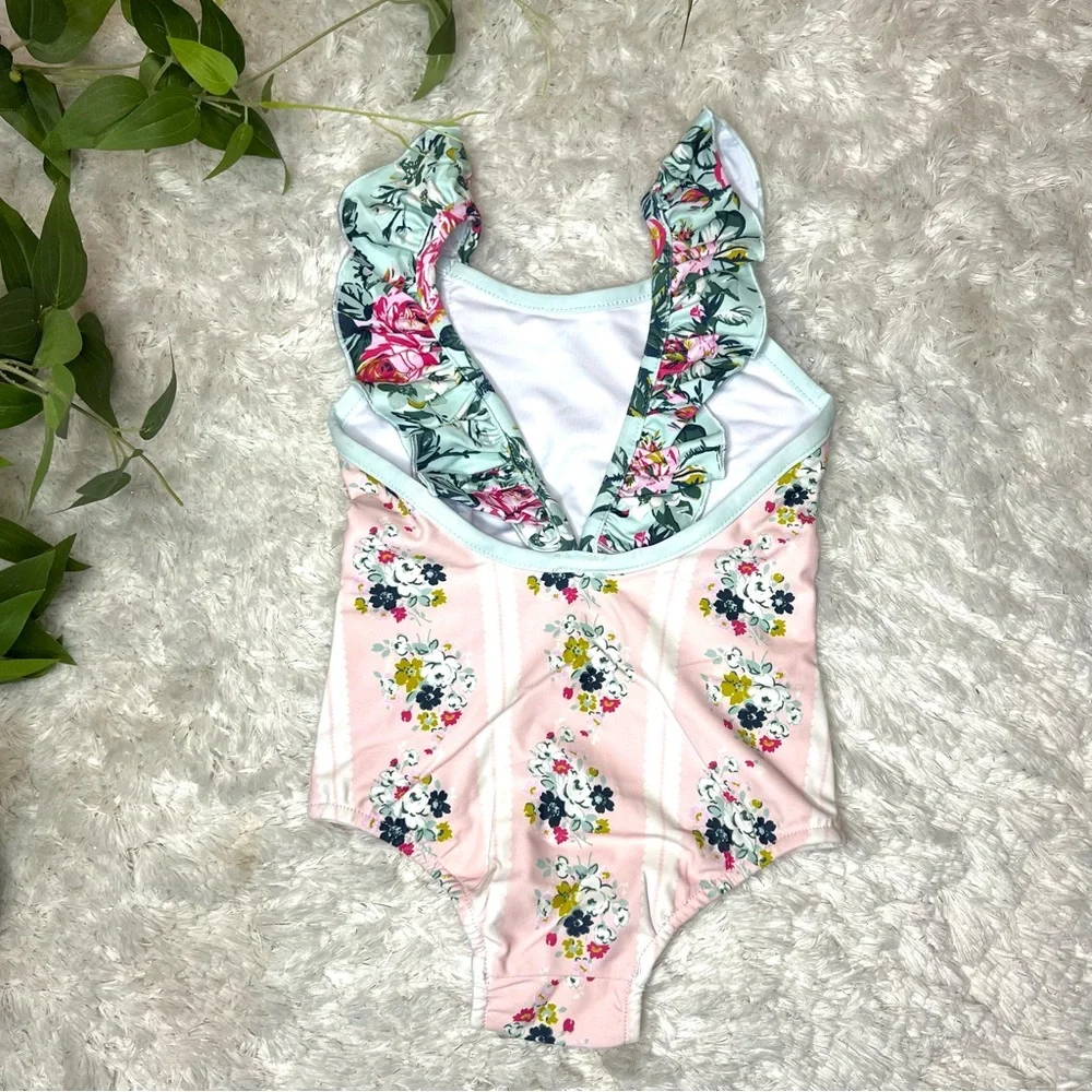 SWEET HONEY NWT One piece Girls Toddler Swimsuit Floral Ruffles Size 2T
